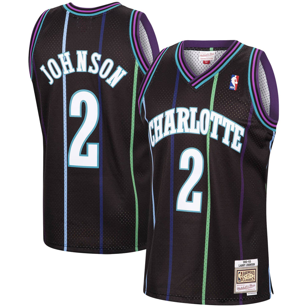 Charlotte Hornets Larry Johnson Mitchell & Ness 1992-93 Hardwood Classics Reload 2.0 Swingman Jersey-Black for Men product