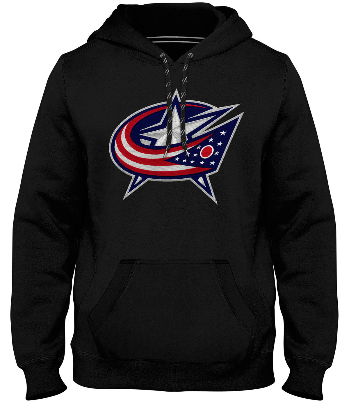 Columbus Blue Jackets NHL Bulletin Men Black Express Twill Logo Hoodie product image 1, provided for visual reference and