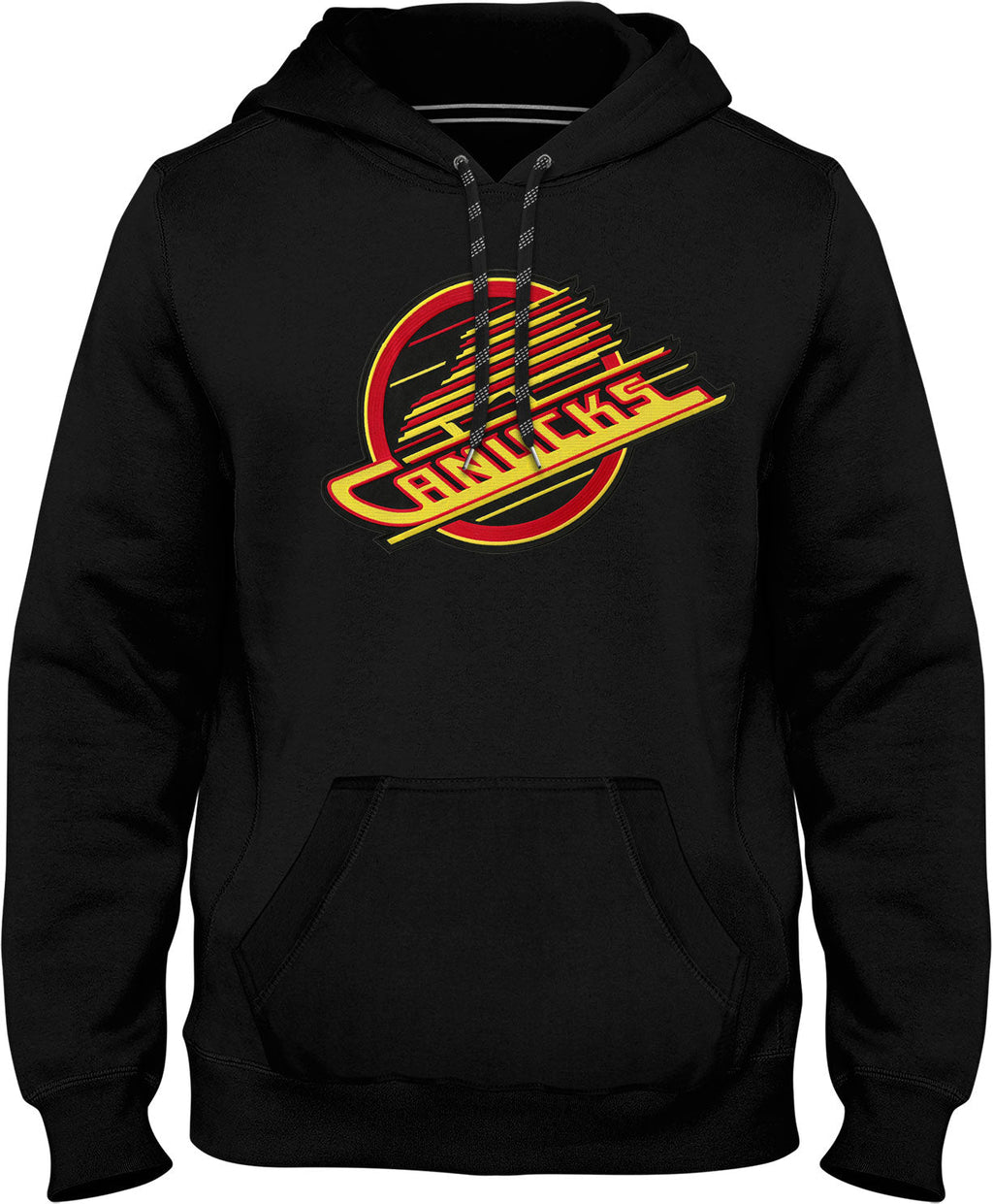 Vancouver Canucks NHL Bulletin Men Black Express Twill Skate Logo Hoodie product image 1, provided for visual reference and