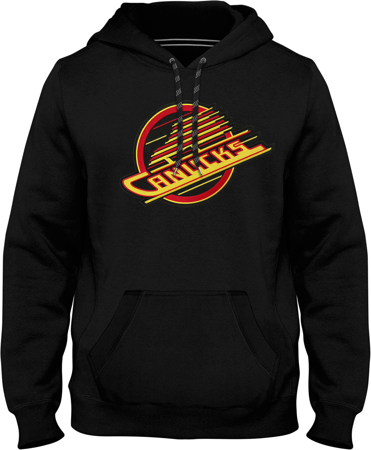 Vancouver Canucks NHL Bulletin Men Black Express Twill Skate Logo Hoodie product image 1, provided for visual reference and