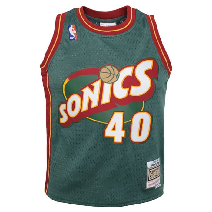 Shawn Kemp Seattle Supersonics Mitchell & Ness 1996-96 Green NBA Swingman Hardwood Classics Jersey product image 2, provided