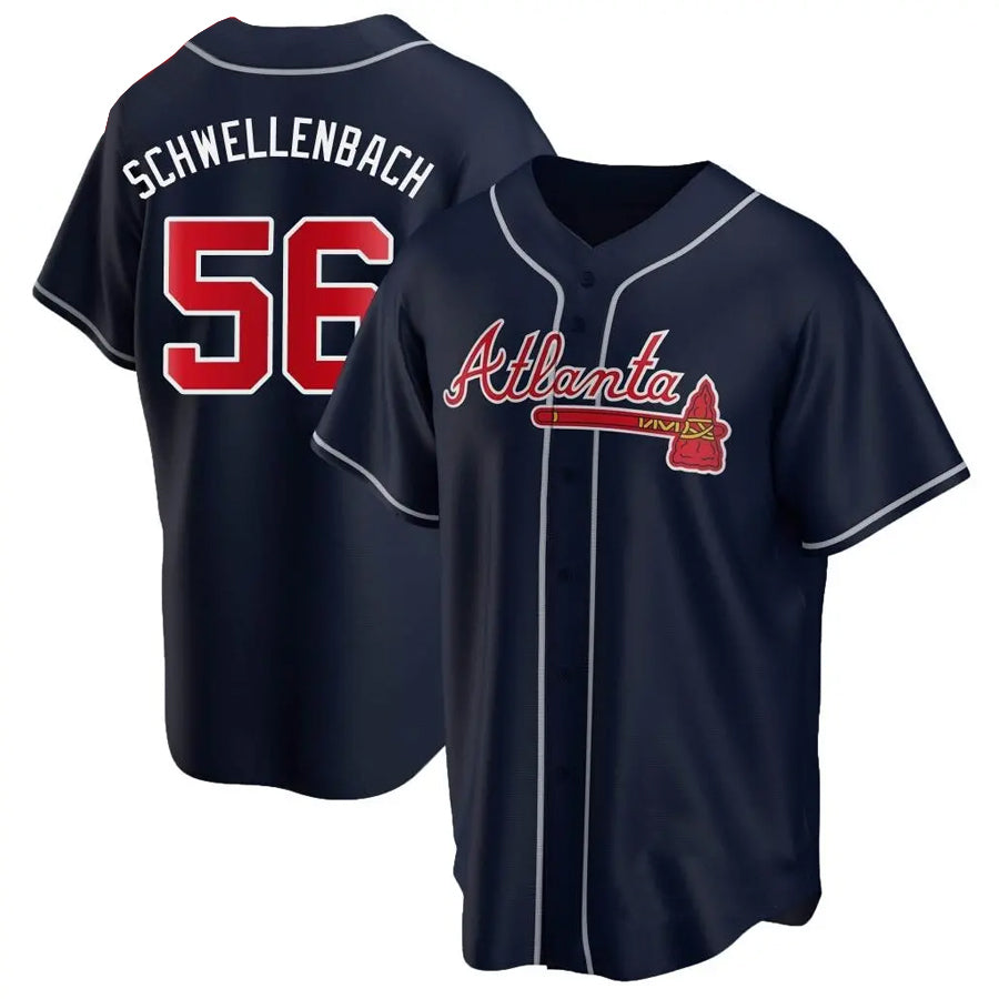 A.Braves #56 Spencer Schwellenbach Player Navy Replica Game product image 1