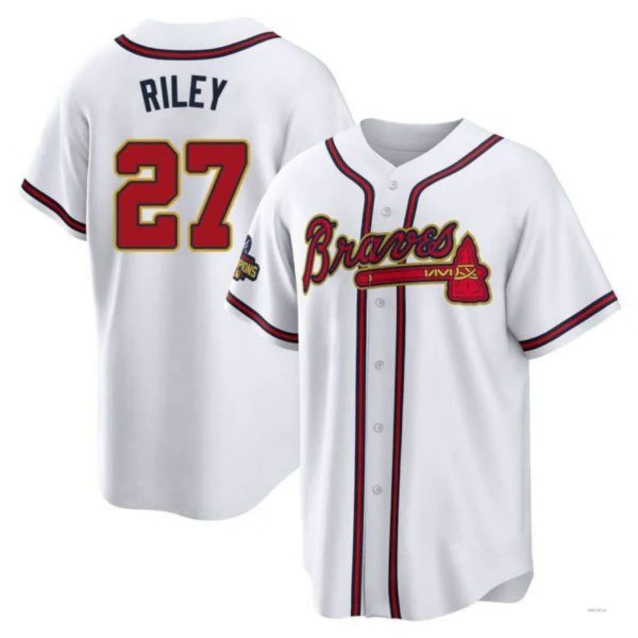 A.Braves #27 Austin Riley Player Gold White Game Jersey product image 1