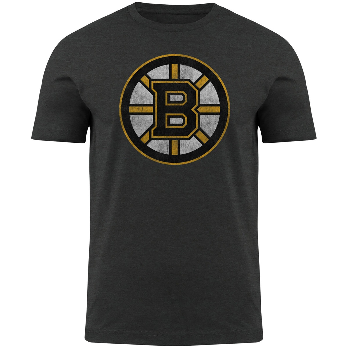 Boston Bruins NHL Bulletin Men Charcoal Distressed Logo T-Shirt product image 1, provided for visual reference and product