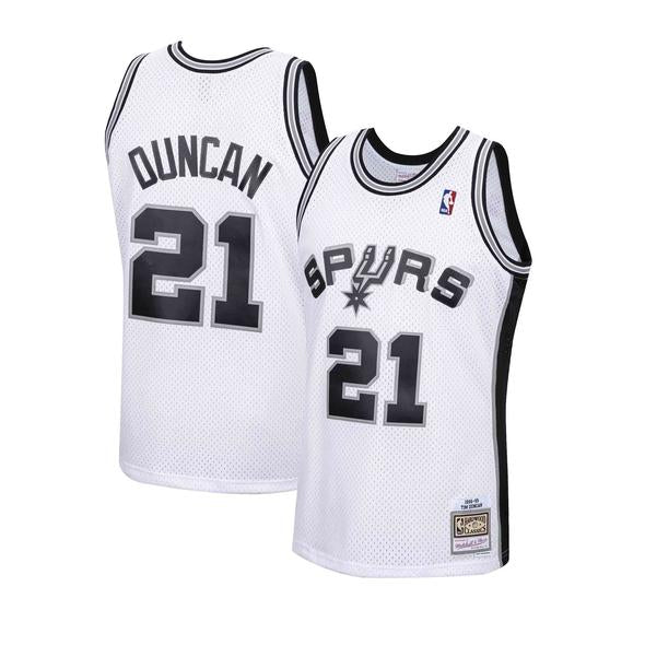 San Antonio Spurs Tim Duncan 1998-99 Mitchell & Ness White Basketball Jersey product image 1, provided for visual reference