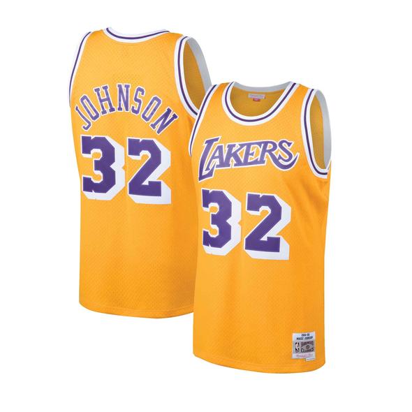 Los Angeles Lakers Magic Johnson Gold 1984-85 Hardwood Classics Swingman Jersey product image 1, provided for visual