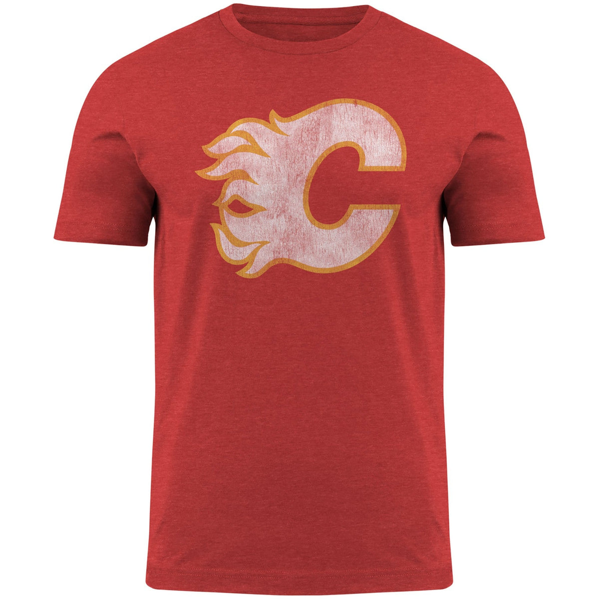 Calgary Flames NHL Bulletin Men Red Distressed Logo T-Shirt product image 1, provided for visual reference and product