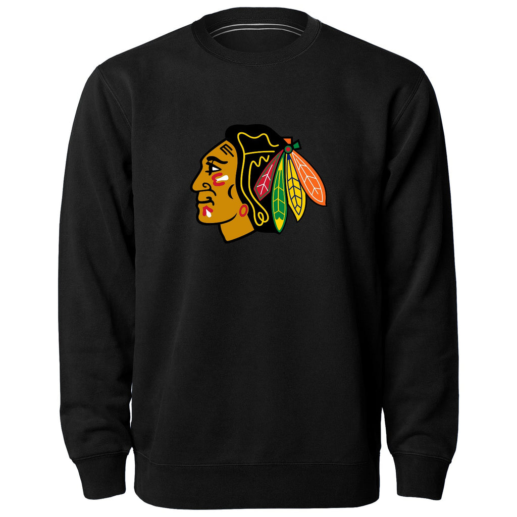Chicago Blackhawks NHL Bulletin Men Black Twill Logo Express Crew Sweater product image 1, provided for visual reference and