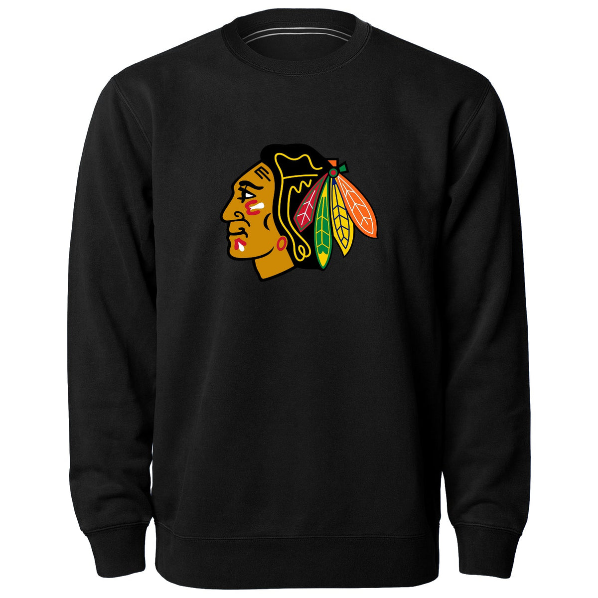 Chicago Blackhawks NHL Bulletin Men Black Twill Logo Express Crew Sweater product image 1, provided for visual reference and