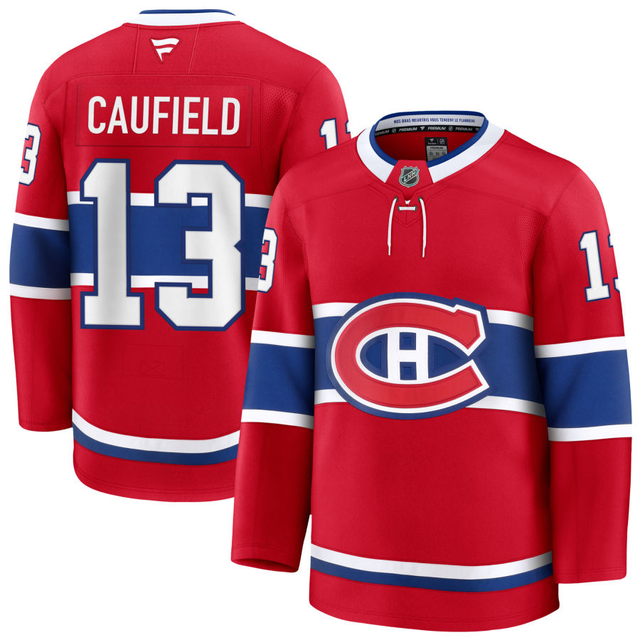 Cole Caufield Montreal Canadiens NHL Fanatics Branded Men Red Premium Jersey product image 3, provided for visual reference