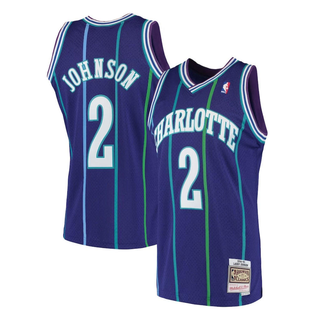 Charlotte Hornets Larry Johnson Purple 1994-95 Hardwood Classics Swingman Jersey product image 2, provided for visual