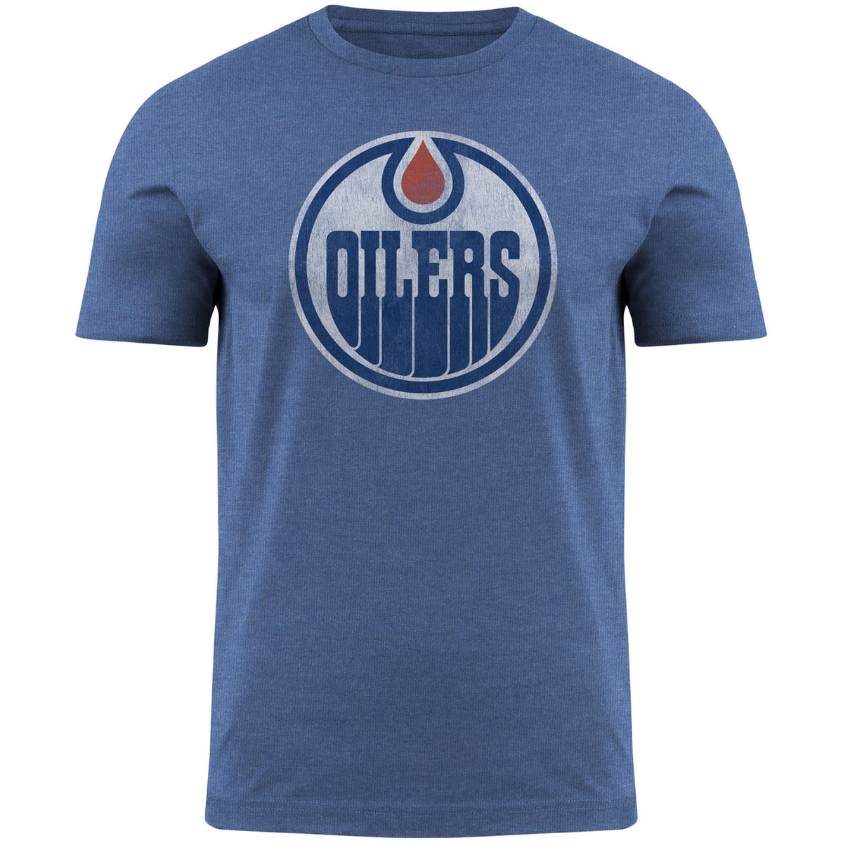 Edmonton Oilers NHL Bulletin Men Royal Distressed Logo T-Shirt product image 1, provided for visual reference and product