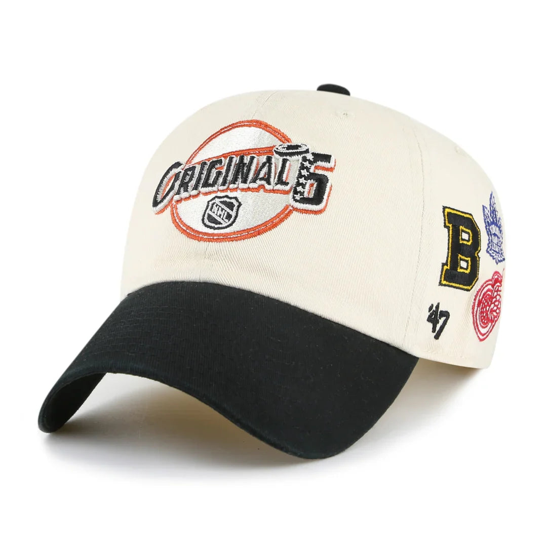 Original Six NHL 47 Brand Men Cream/Black Vintage Two Tone Clean Up Adjustable Hat product image 3, provided for visual