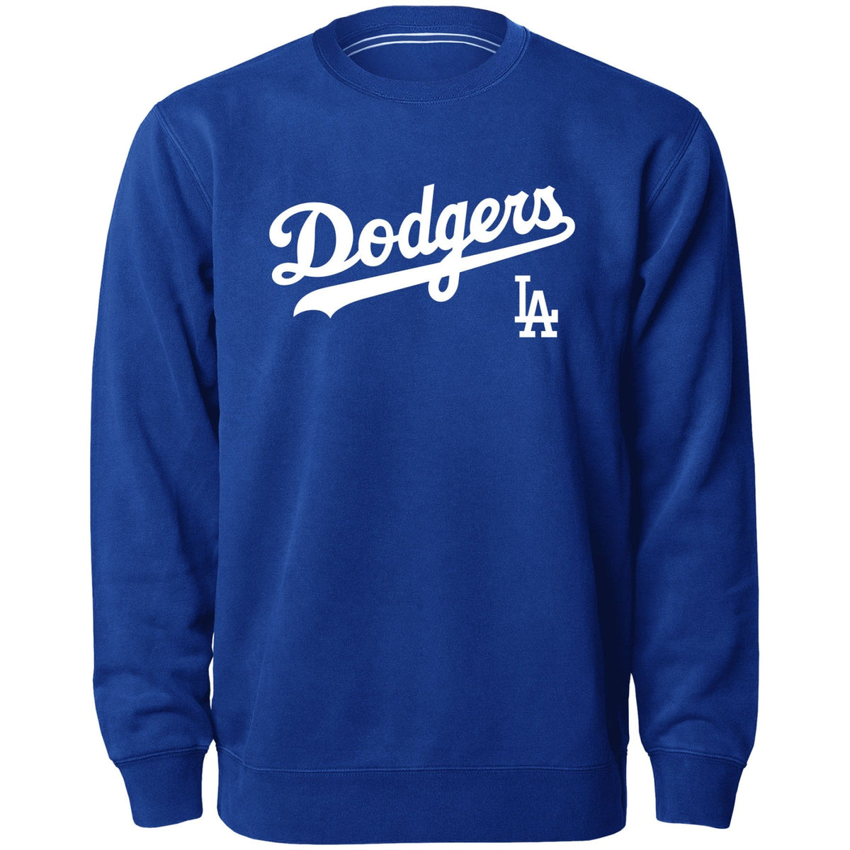Los Angeles Dodgers MLB Bulletin Men Royal Blue Twill Applique Wordmark Crew Sweater product image 1, provided for visual