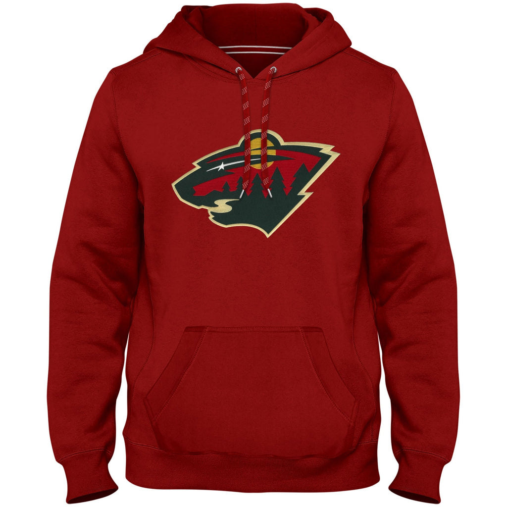 Minnesota Wild NHL Bulletin Men Red Express Twill Logo Hoodie product image 1, provided for visual reference and product