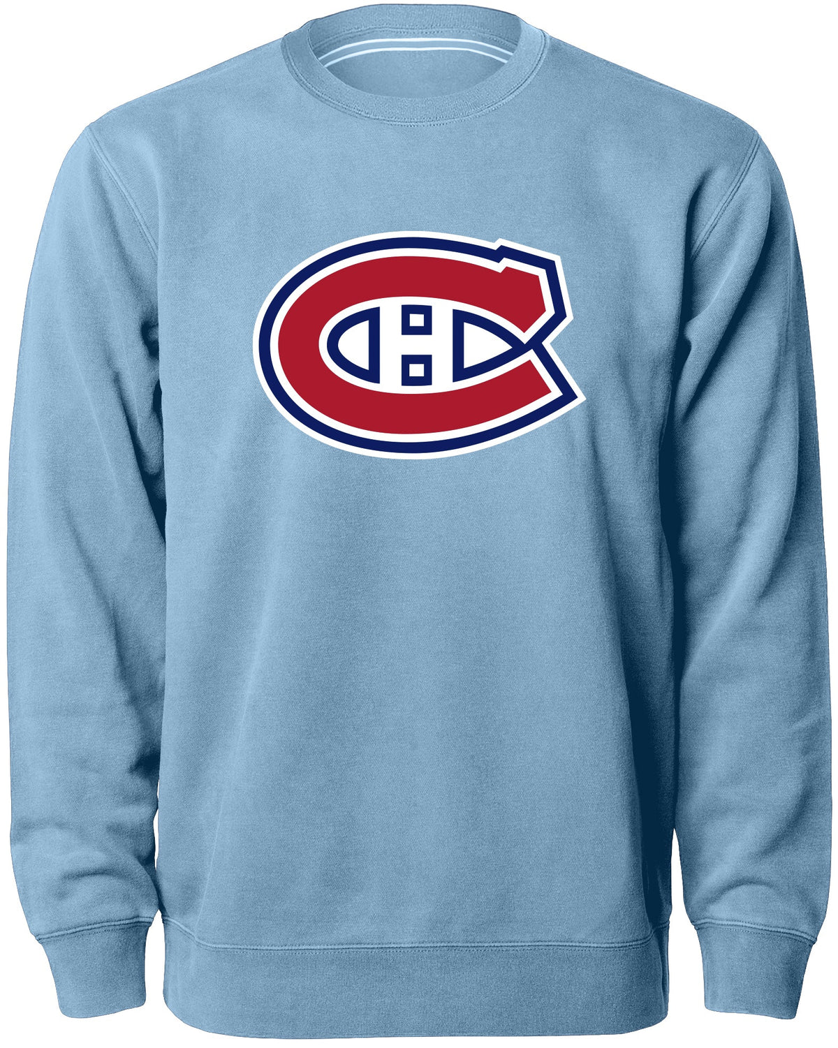 Montreal Canadiens NHL Bulletin Men Light Blue Twill Logo Express Crew Sweater product image 1, provided for visual