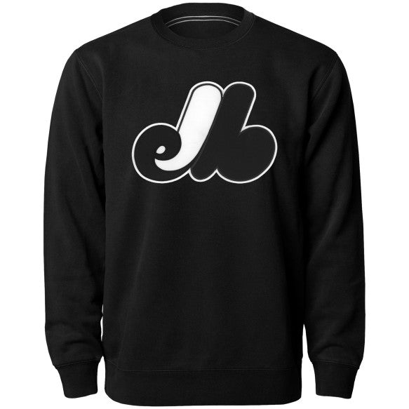 Montreal Expos MLB Bulletin Men Black Twill Logo Shadow Express Crew Sweater product image 1, provided for visual reference