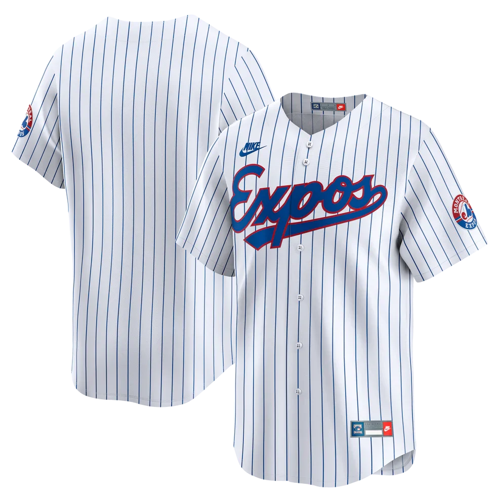 Montreal Expos MLB Nike Men White Cooperstown Pinstripe Limited Jersey product image 3, provided for visual reference and