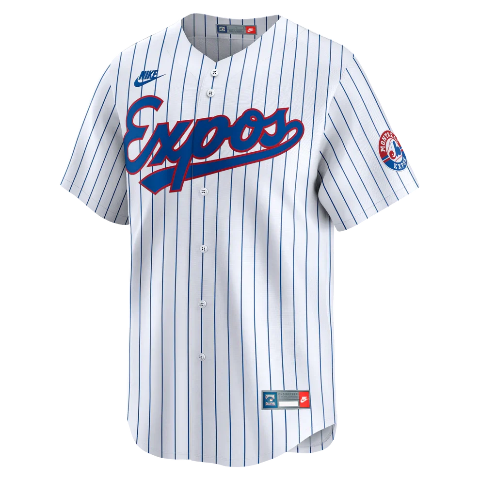 Montreal Expos MLB Nike Men White Cooperstown Pinstripe Limited Jersey product image 1, provided for visual reference and