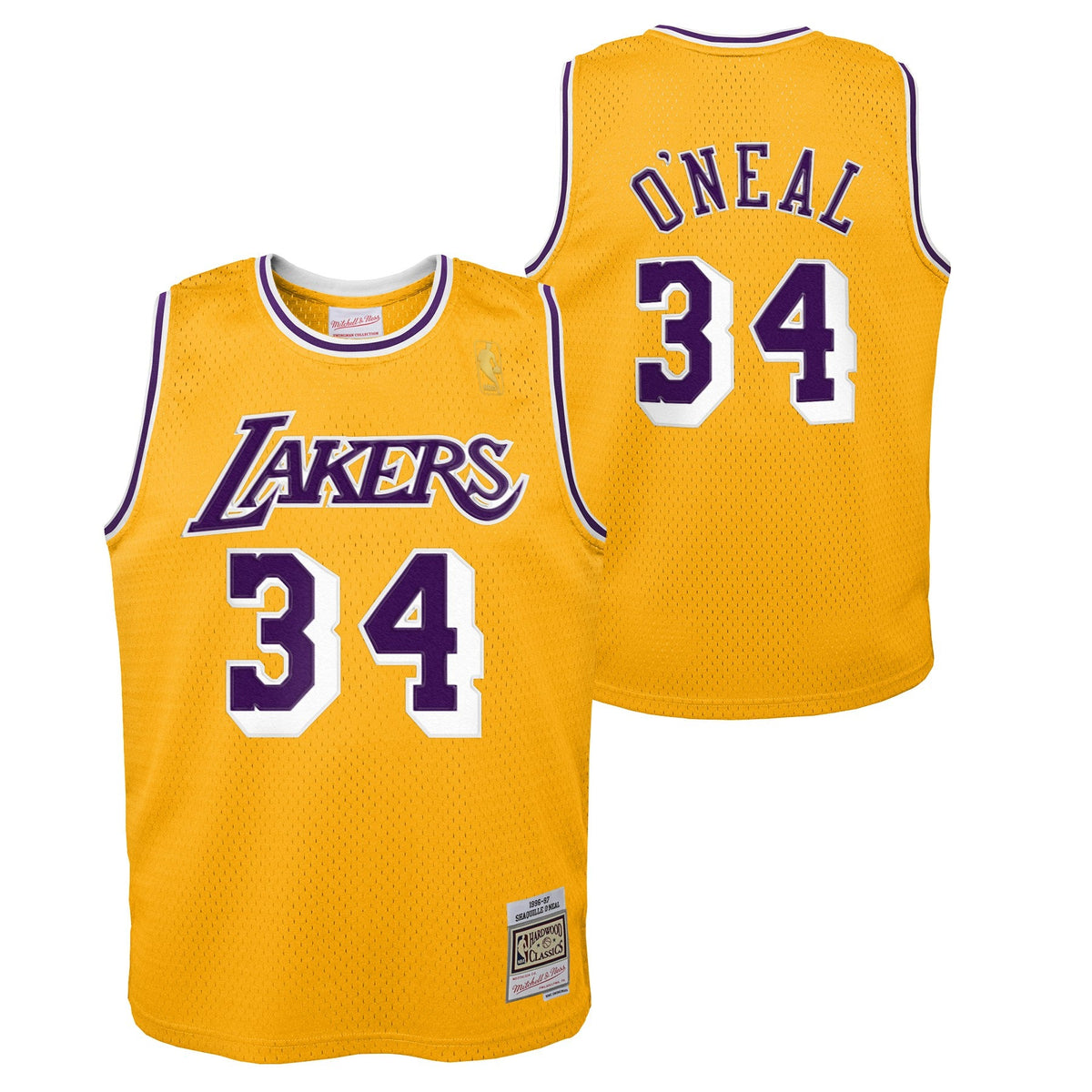Los Angeles Lakers Shaquille O`Neal Mitchell & Ness Gold 1996-97 Hardwood Classics Swingman Jersey product image 1, provided