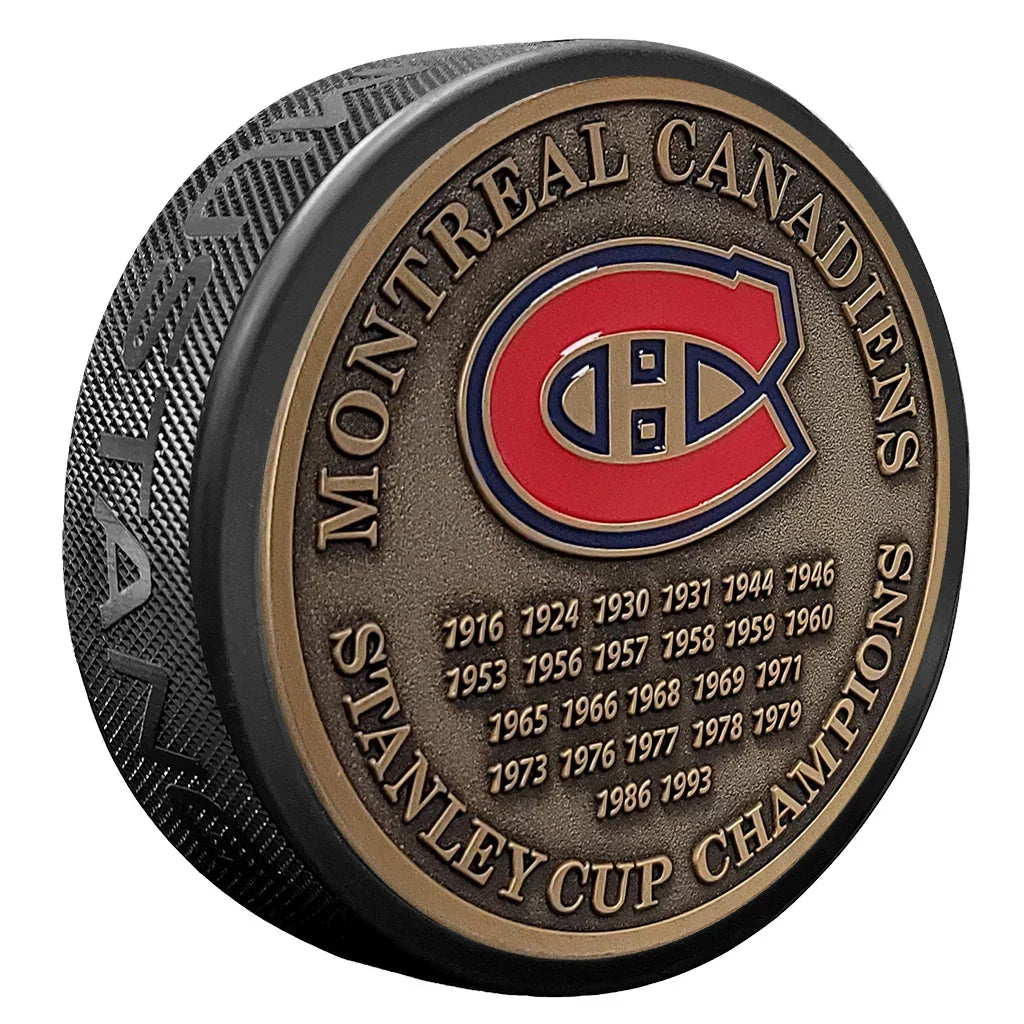 Montreal Canadiens NHL Stanley Cup Years Medallion Hockey Puck product image 1, provided for visual reference and product