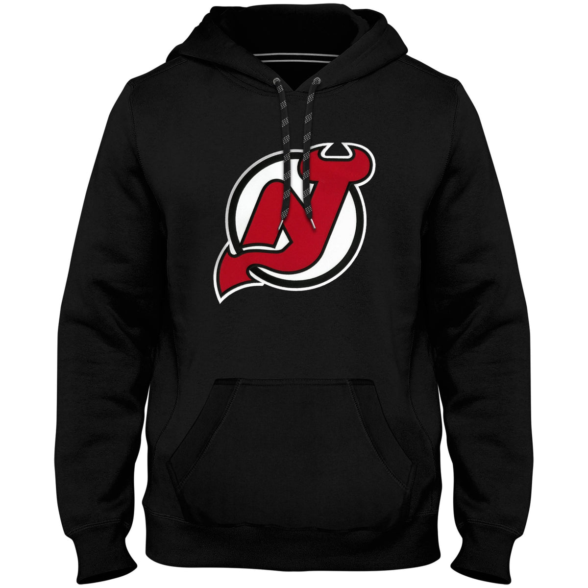 New Jersey Devils NHL Bulletin Men Black Express Twill Logo Hoodie product image 1, provided for visual reference and
