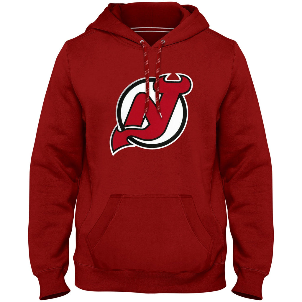 New Jersey Devils NHL Bulletin Men Red Express Twill Logo Hoodie product image 1, provided for visual reference and product