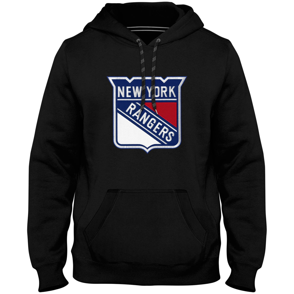 New York Rangers NHL Bulletin Men Black Express Twill Logo Hoodie product image 1, provided for visual reference and product