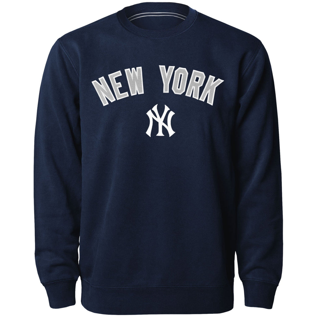 New York Yankees MLB Bulletin Men Navy Twill Applique Wordmark Crew Sweater product image 1, provided for visual reference