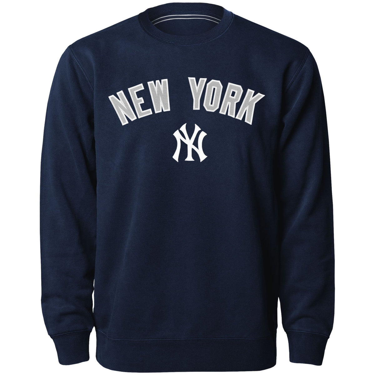 New York Yankees MLB Bulletin Men Navy Twill Applique Wordmark Crew Sweater product image 1, provided for visual reference