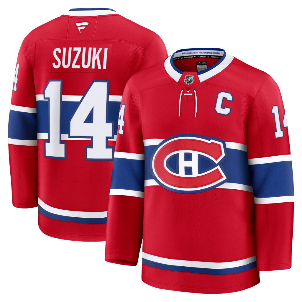 Nick Suzuki Montreal Canadiens NHL Fanatics Branded Men Red Premium Jersey product image 3, provided for visual reference