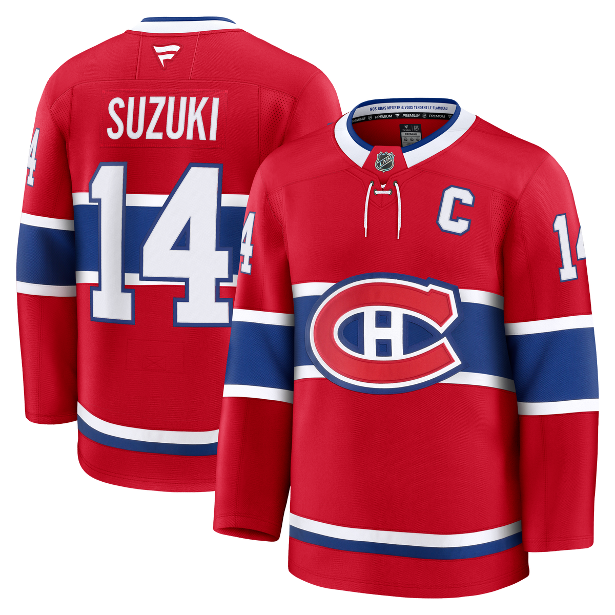 Nick Suzuki Montreal Canadiens NHL Fanatics Branded Men Red Premium Jersey product image 3, provided for visual reference