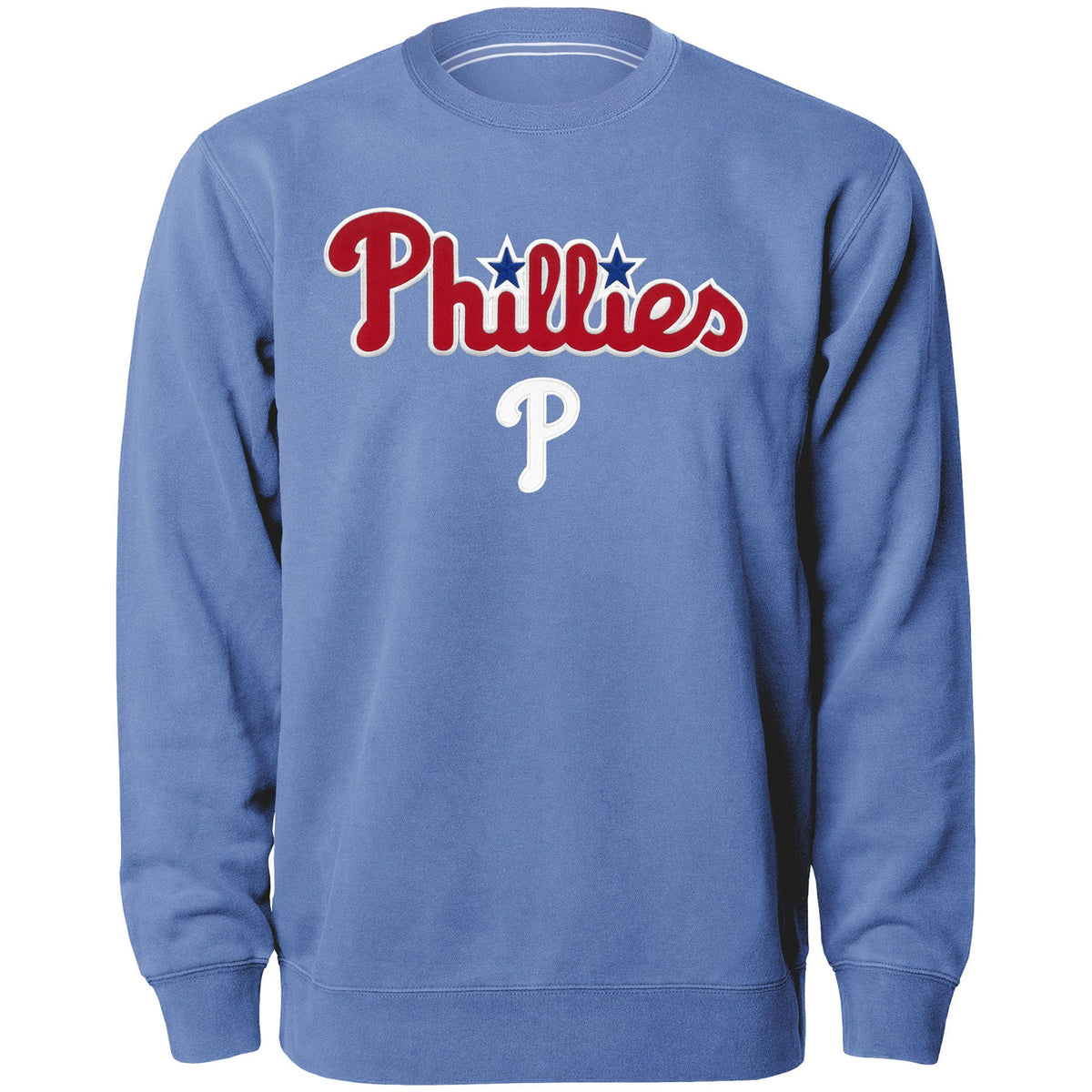 Philadelphia Phillies MLB Bulletin Men Light Blue Twill Applique Home Field Crew Sweater product image 1, provided for