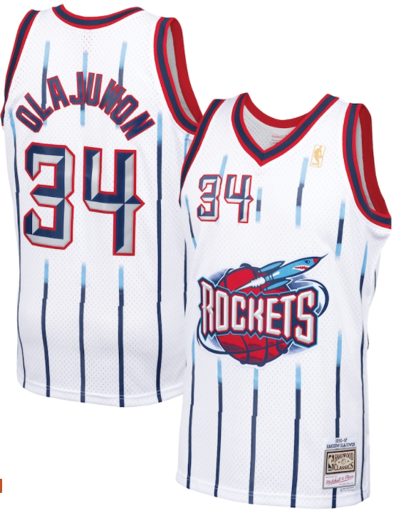 Houston Rockets Hakeem Olajuwon 1996-97 Mitchell & Ness White Basketball Jersey product image 1, provided for visual