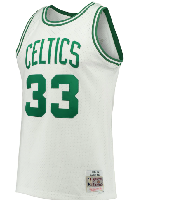 Boston Celtics Larry Bird White 1985-86 Hardwood Classics Swingman Jersey product image 3, provided for visual reference and