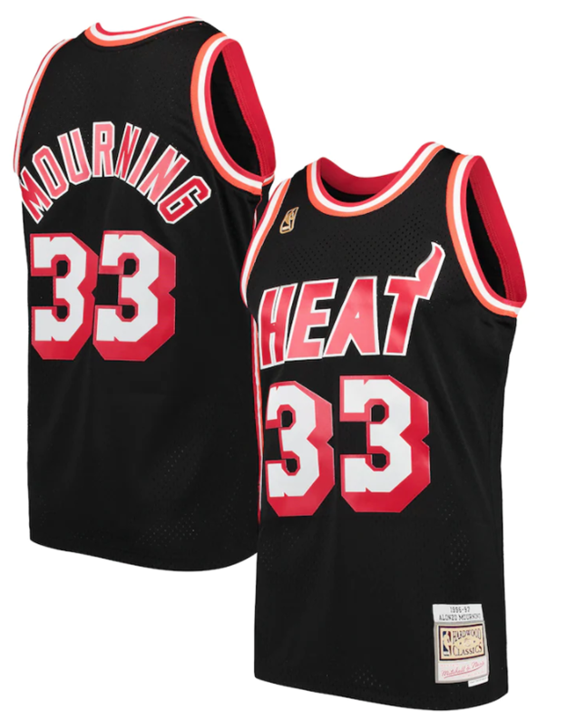 Miami Heat Alonzo Mourning 1996-97 Mitchell & Ness Black Basketball Jersey product image 1, provided for visual reference