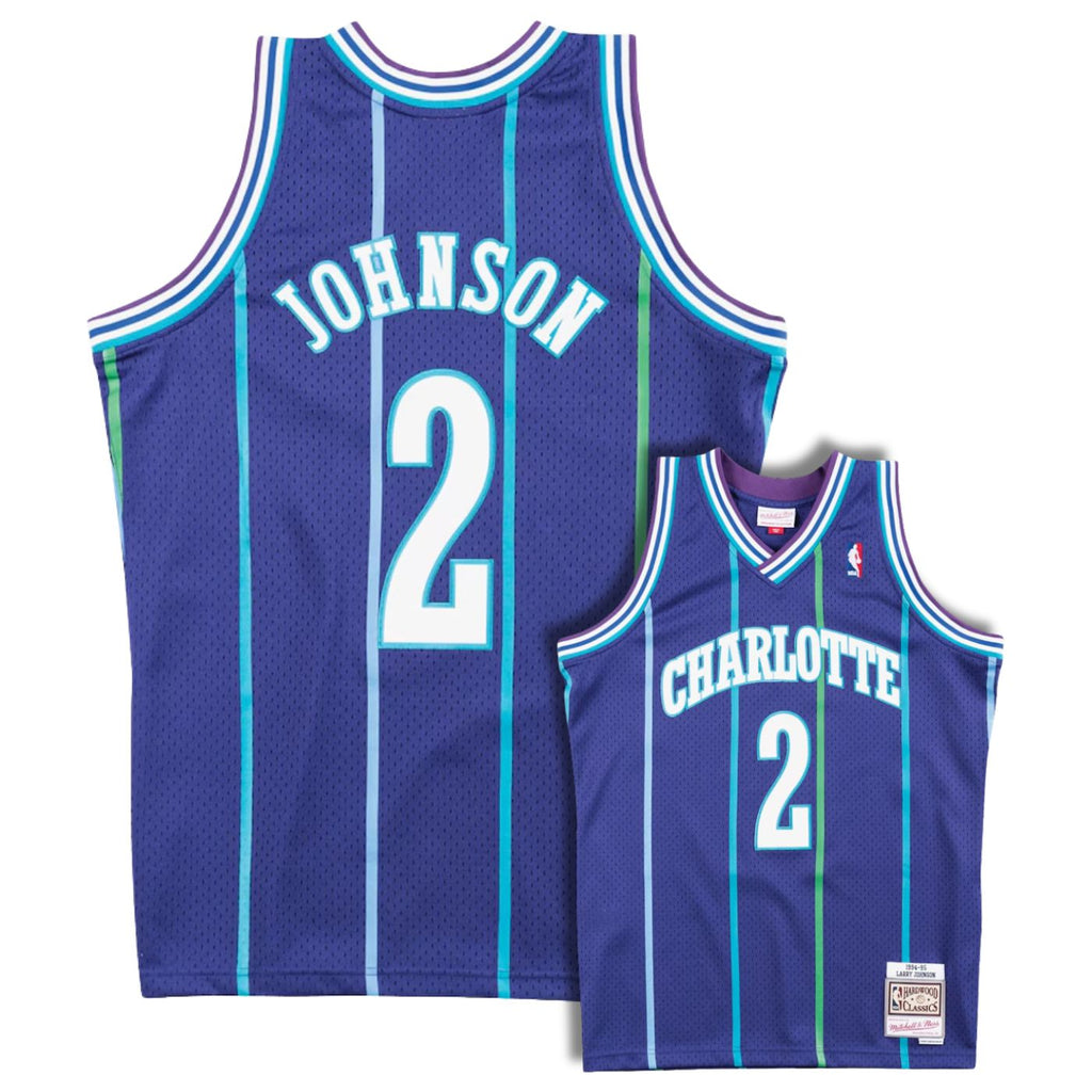 Charlotte Hornets Larry Johnson Purple 1994-95 Hardwood Classics Swingman Jersey product image 1, provided for visual