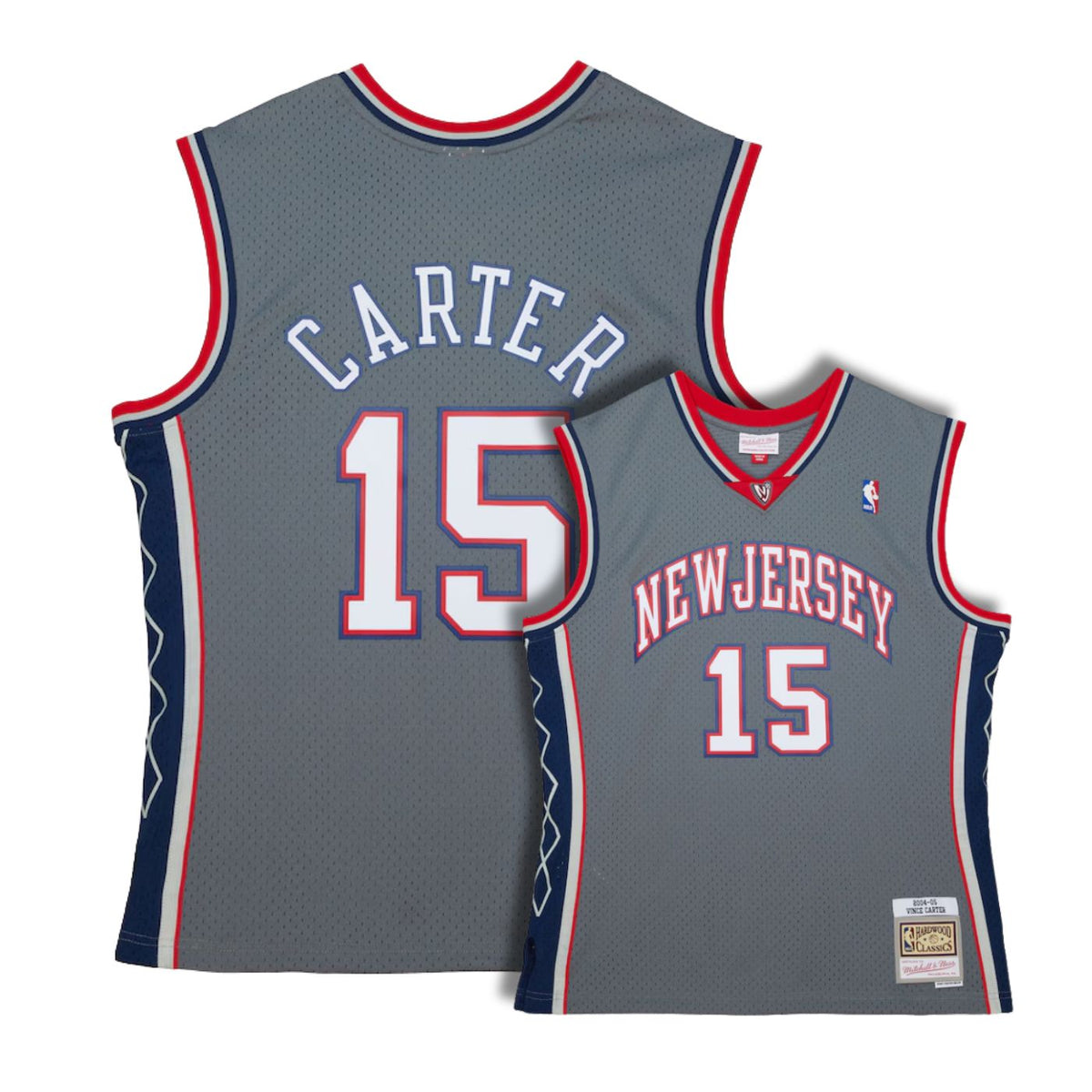 New Jersey Nets Vince Carter Gray 2004-05 Hardwood Classics Swingman Jersey product image 1, provided for visual reference