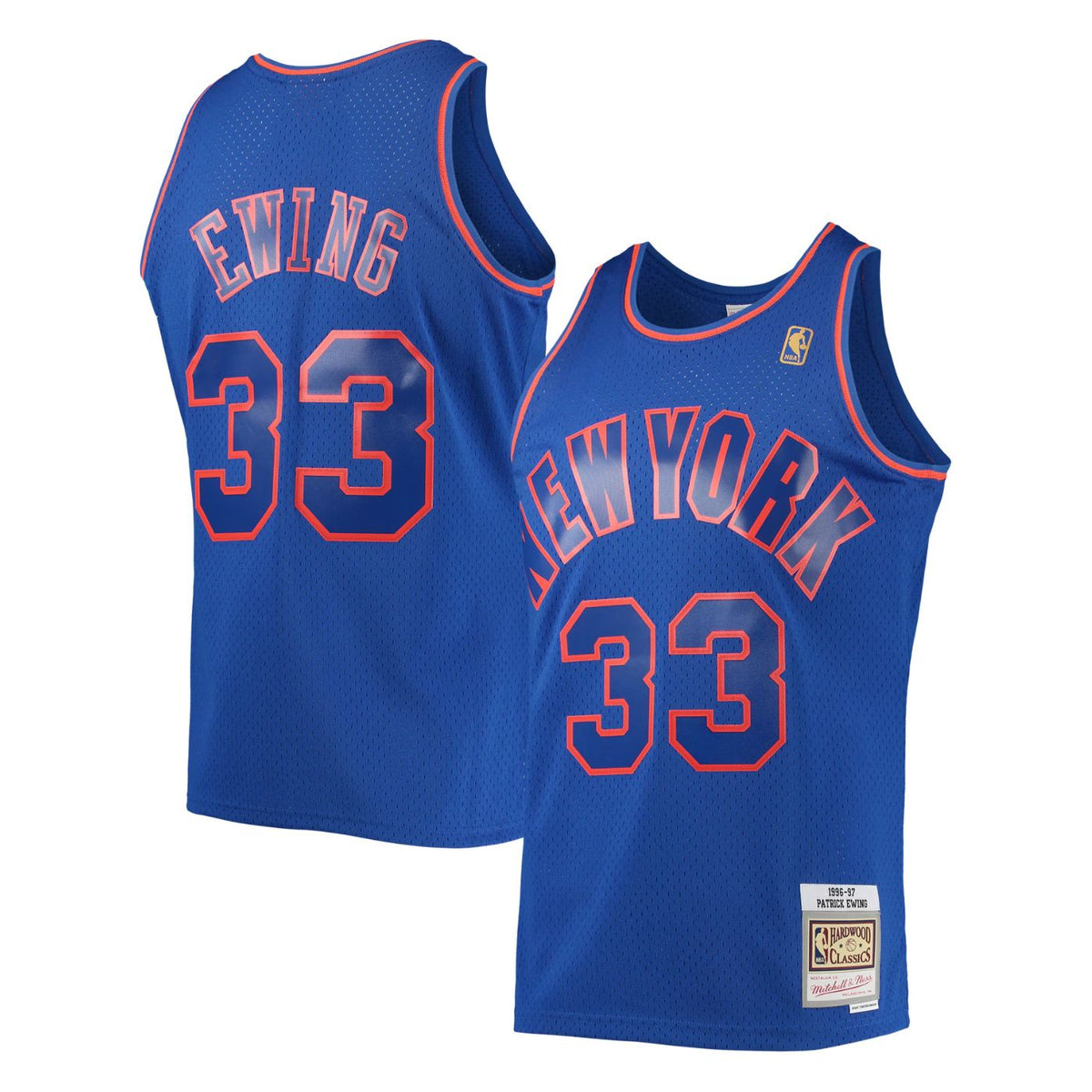 New York Knicks Patrick Ewing Blue 1996-97 Hardwood Classics Swingman Jersey product image 1, provided for visual reference