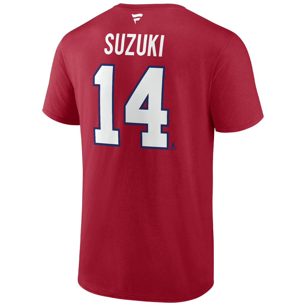 Nick Suzuki Montreal Canadiens NHL Fanatics Branded Men Red Authentic T Shirt product image 1, provided for visual reference