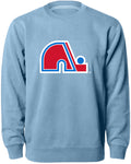 Quebec Nordiques NHL Bulletin Men Light Blue Twill Logo Express Crew Sweater product image 1, provided for visual reference