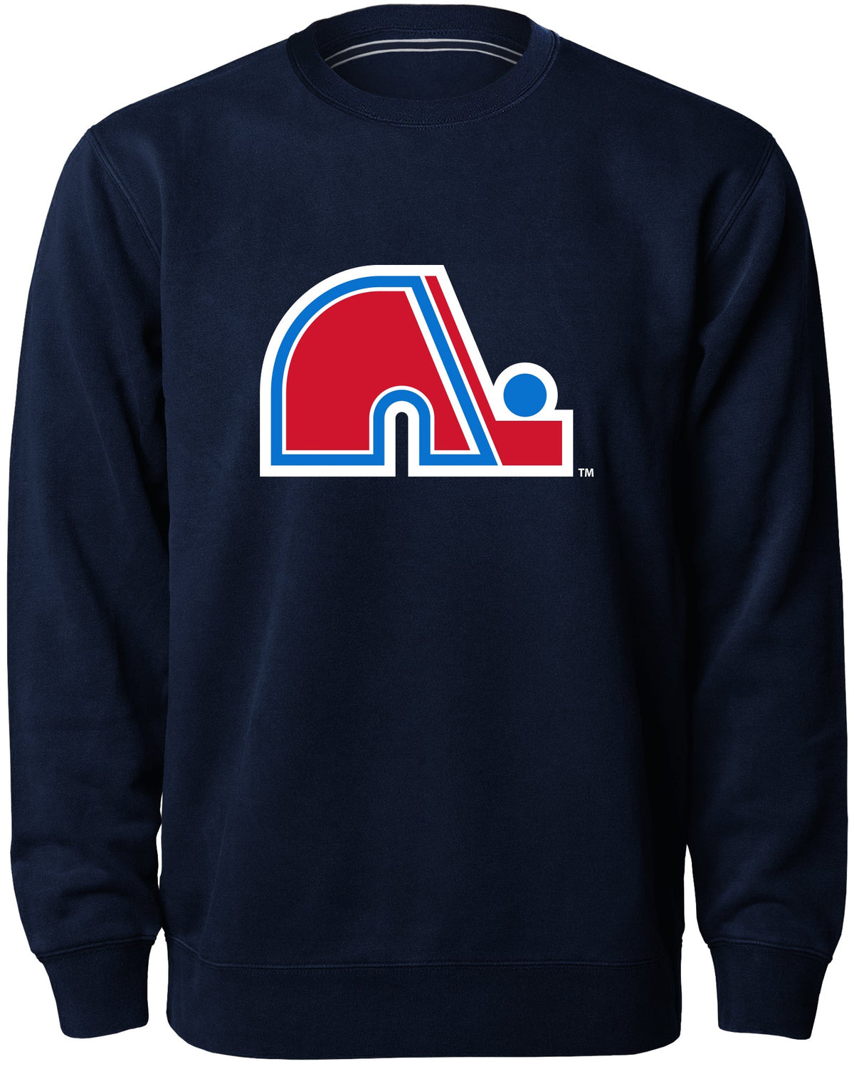 Quebec Nordiques NHL Bulletin Men Navy Twill Logo Express Crew Sweater product image 1, provided for visual reference and