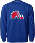 Quebec Nordiques NHL Bulletin Men Royal Twill Logo Express Crew Sweater product image 1, provided for visual reference and