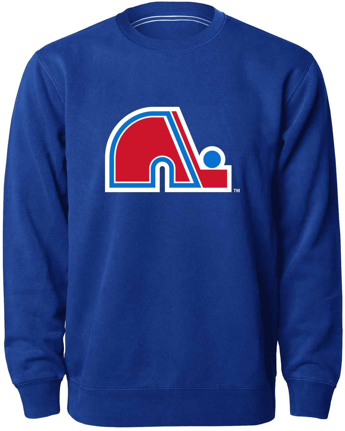 Quebec Nordiques NHL Bulletin Men Royal Twill Logo Express Crew Sweater product image 1, provided for visual reference and