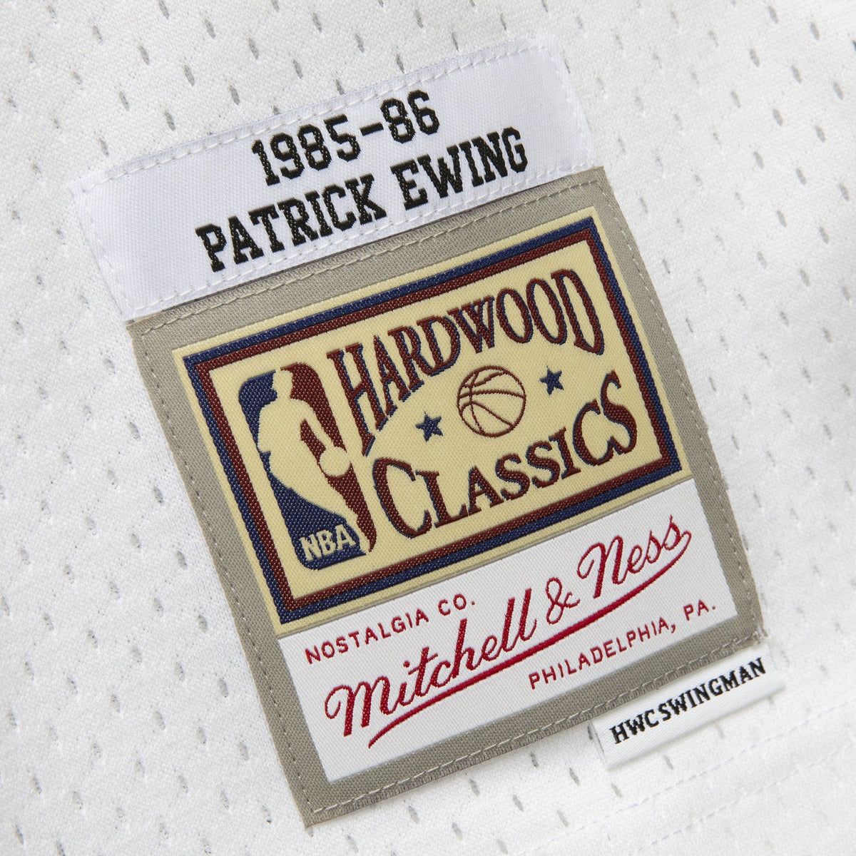 Patrick Ewing Mitchell & Ness 1985 White Swingman Jersey product image 3, provided for visual reference and product detail