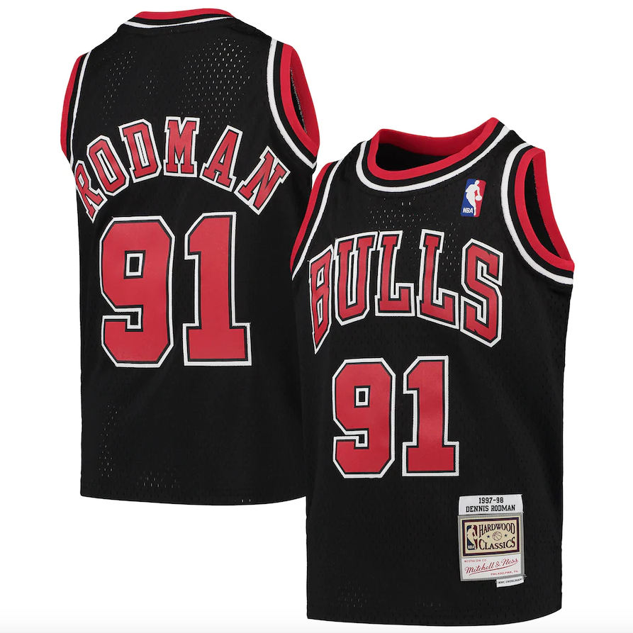 Chicago Bulls Dennis Rodman Mitchell & Ness Black 1997-98 Hardwood Classics Swingman Jersey product image 1, provided for