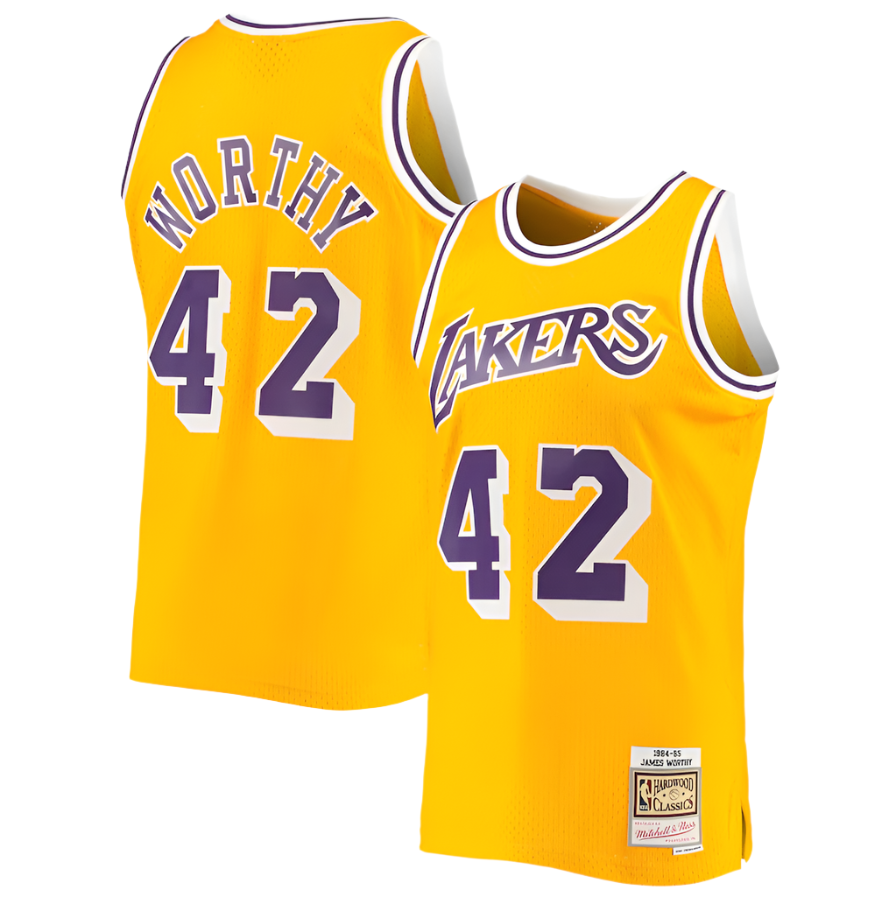 Los Angeles Lakers James Worthy Mitchell & Ness Gold 1984-85 Hardwood Classics Swingman Jersey for Men product image 1,