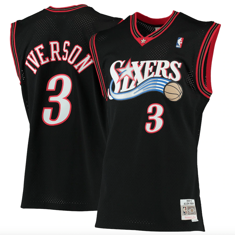 Men’s Allen Iverson Philadelphia 76ers 2000-2001 Swingman Black Replica Jersey By Mitchell & Ness product image 1, provided