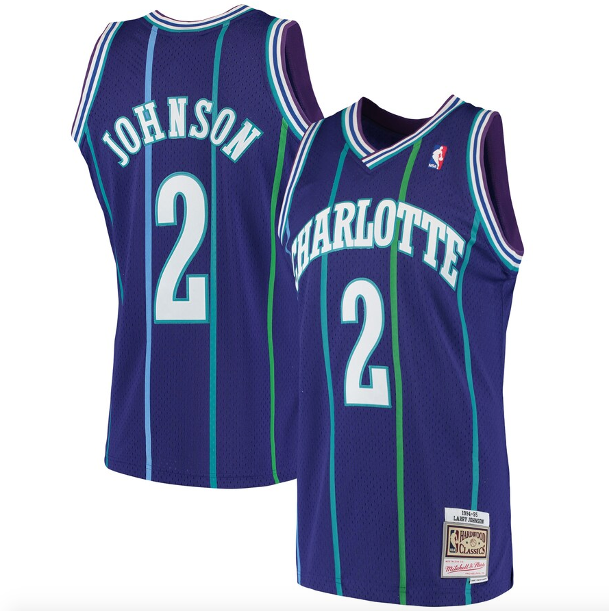 Men’s Larry Johnson Charlotte Hornets 1994-95 Purple Swingman Replica Jersey By Mitchell & Ness product image 1, provided