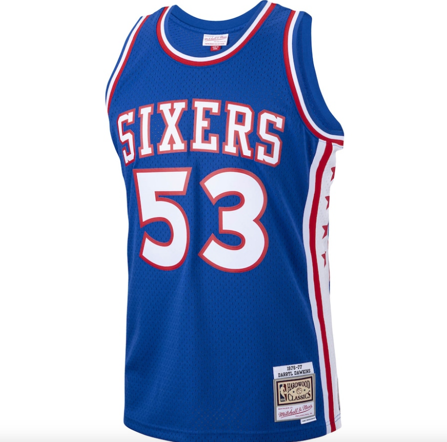 Mitchell & Ness Darryl Dawkins Royal Philadelphia 76ers 1976-77 Hardwood Classics Swingman Player Jersey for Men product